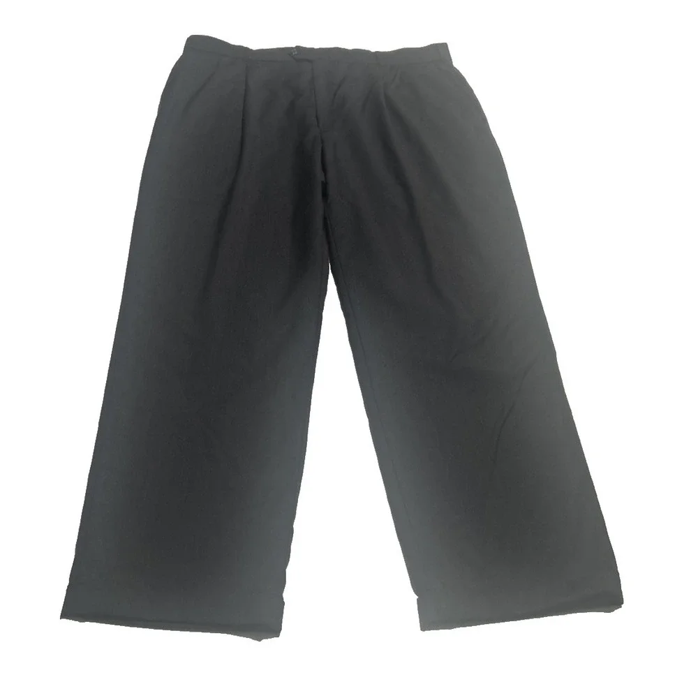 Pure New Wool Mens Black Pleated Cuffed Dress Pants Trousers Made in Canada